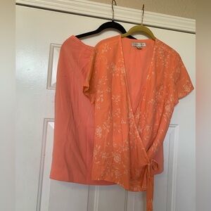 Casual Corner Orange Floral Wrap Around Top And Skirt 🌴